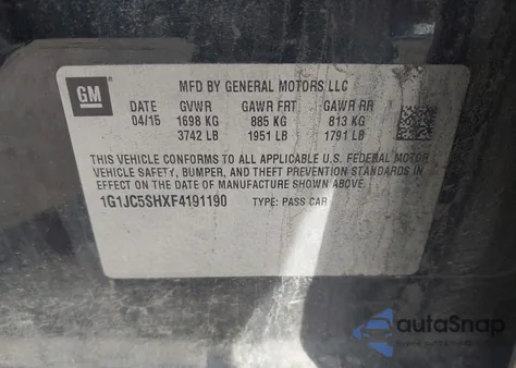 2015 Chevrolet Sonic Lt Auto from USA, damaged, VIN 1G1JC5SHXF4191190